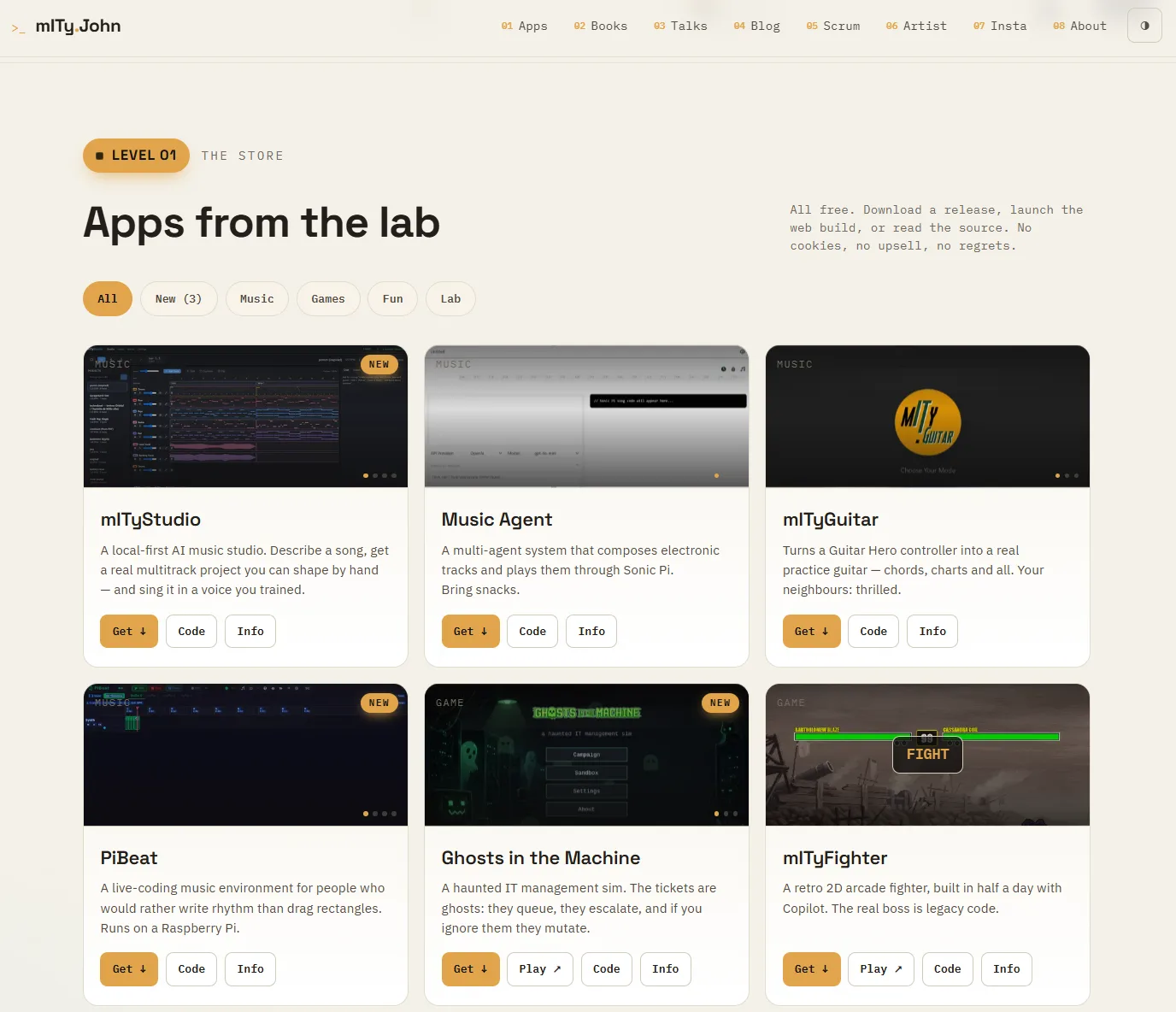 The app store page of the new site, showing a grid of app cards with screenshots, short descriptions and download buttons.