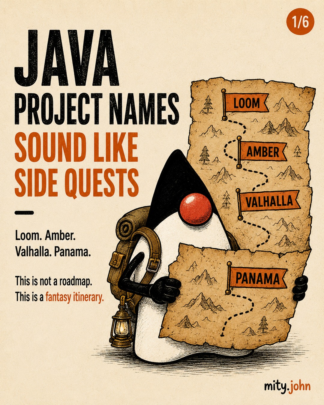 Java project names sound less like engineering initiatives and more like places your party unlocks after defeating the build pipeline.

The names are not just decorative. Loom deals with lightweight threads. Amber gathers smaller language features. Valhalla is reshaping Java’s object model around value objects. Panama connects the JVM with native functions and memory.

The metaphors are obvious. The official origin stories, rather less so. OpenJDK documents the engineering in meticulous detail a